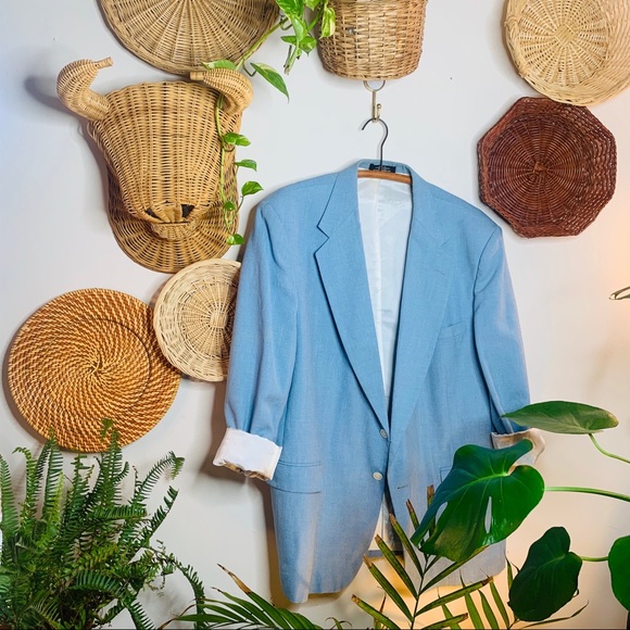 Vintage Jackets & Blazers - vintage oversized linen blue oversized blazer